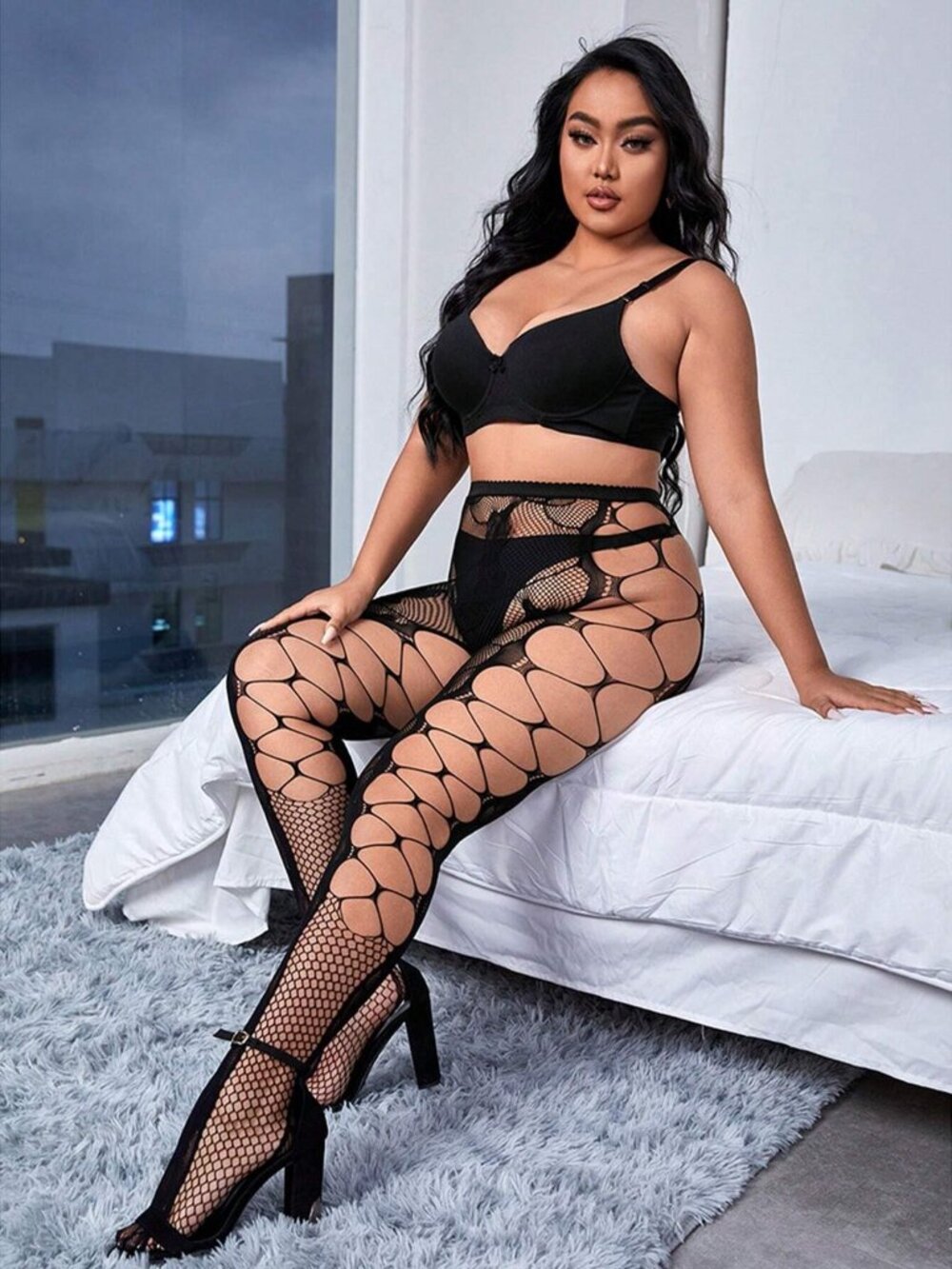 🖤 Plus Size Black Sheer Fishnet Cutout Tights 0XL-2XL